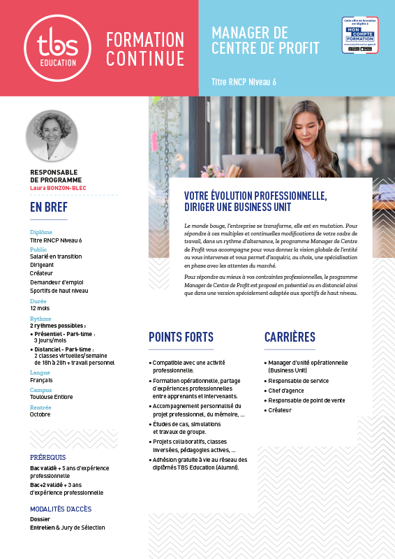 tbs education fiche manager centre profit