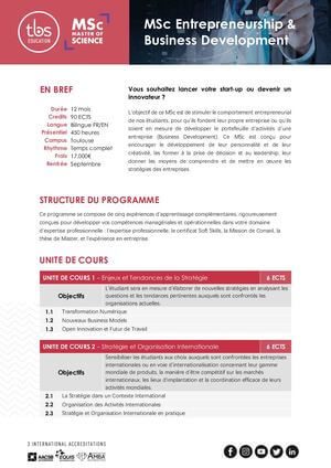 Tbs Education Msc Entrepreneurship & Business Development Program Outline
