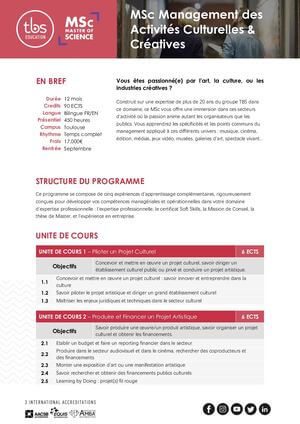 Tbs Education Msc Management Des Activites Culturelles Et Creatives Program Outline